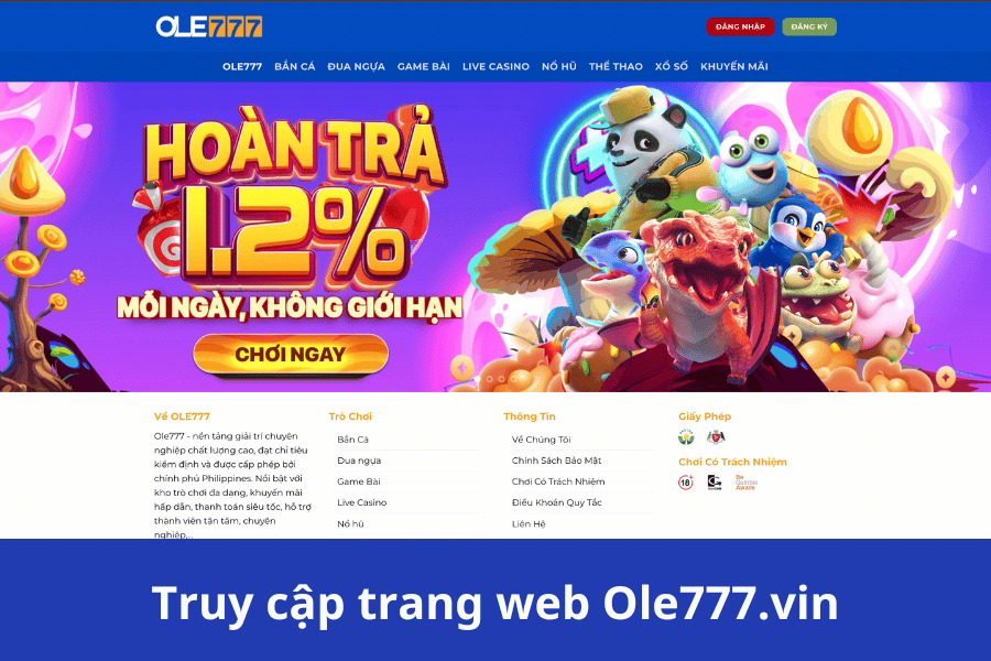 Truy cập trực tiếp vào web của Ole777.vin